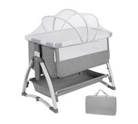 Salutmeuble Lit Cododo 3 en 1, Berceau, Lits Bébé avec Matelas et Moustiquaire pour 0-36 Mois Bebe, 3-8° D'inclinaison Empecher Bebe de Cracher du Lait, 7 Hauteur,Sac de Voyage Inclus, Gris Clair