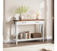 Salutmeuble Meuble Entree Couloir, Console Meuble avec 2 Tiroir, 110X 30x78CM,Table Bois en Rotin avec Unique en Forme de X sur Les Côtés pour l'entrée, Le Salon, Le Couloir (Blanc+Marron)