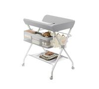 Salutmeuble Table à Langer Pliante avec Panier De Rangement à Côté Structure en Fer Charge Max 25KG,Design Ergonomique,Table à Langer et Baignoire 2 en 1 pour bébé, De la Naissance à 12 Mois-Gris