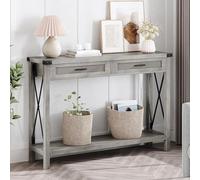 Salutmeuble Table Console, Console Meuble Entree avec 2 Tiroir 110X 30x78CM,Table d'entrée en Rotin avec Forme de X sur Les Côtés pour l'entrée, Le Salon, Le Couloir (Gris)