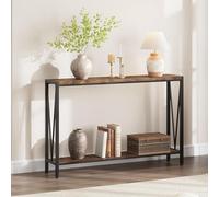 Salutmeuble Table Console Industrielle Étroite à 2 Niveaux avec Rangement, Design en V, 110x76x25 cm pour Canapé, Entrée, Couloir, Salon (Brun)