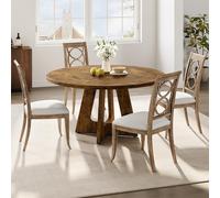 Salutmeuble Table de salle à manger ronde, 120 cm, table de cuisine en bois, pour 4 personnes, avec plateau en bois et pieds, pour la salle à manger ou le salon à la maison, marron rustique (table