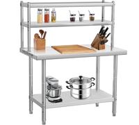 Salutmeuble Table de Travail Cuisine en Acier Inoxydable, avec 2 Tablettes Supérieures,76x61x138 cm, Plan de Travail Cuisine à 4 Niveaux,Capacité de Charge 662kg, pour Restaurant, Jardin,Garage