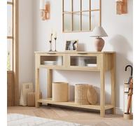 Salutmeuble Table d'Entrée, Table Console en Bois avec 2 Tiroirs en Verre, Console Meuble à 2 Niveaux avec Rangement pour Salon, Chambre, Couloir 110 * 30 * 80cm