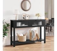 Salutmeuble Table d'Entrée, Table Console en Bois avec 2 Tiroirs en Verre, Console Meuble à 2 Niveaux avec Rangement pour Salon, Chambre, Couloir 110 * 30 * 80cm
