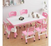 Salutmeuble Table Enfant avec 4 Chaises,Réglable en Hauteur, Table a Dessin Enfant avec Plateau à Graffitis,24+ Mois pour Chambre d'enfant,120 X 60 X 48CM (Rose)
