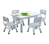 Salutmeuble Table Enfant avec Chaise, Réglables en Hauteur, Ergonomic Chair with Non-Slip Pad, avec Plateau Graffité, Table pour Enfant avec 4 Chaises pour Maternelle Creche, Bleu