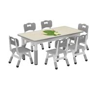 Salutmeuble Table Enfant avec Chaises, Ensemble Comprenant Une Table pour Enfants et 6 chaises avec Plateau graffité, Tables d'étude réglable en Hauteur pour Enfants âgés de 3 à 8 Ans (Gris)
