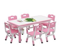 Salutmeuble Table et chaises pour Tout-Petits, Ensemble Comprenant Une Table pour Enfants et 4 chaises avec Plateau graffité, Tables d'étude réglable en Hauteur pour Enfants âgés de 3 à 8 Ans (Rose)