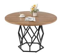 Salutmeuble Table Ronde pour 4 à 6 Personnes, Table De Salle à Manger De 120 cm avec Piètement Métallique en Forme De Losange, Table Ronde en Bois De Style Fermier pour Cuisine, Salon, Marron