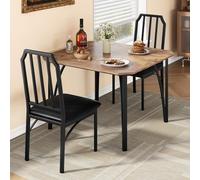 Salutmeuble Tables de Salle à Manger pour 2, Table et chaises de Cuisine, Table de Salle à Manger carrée avec 2 chaises en métal et en Bois, pour Petits espaces, Appartement (Marron+Noir)
