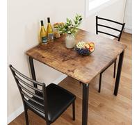 Salutmeuble Tables de Salle à Manger pour 2, Table et chaises de Cuisine, Table de Salle à Manger carrée avec 2 chaises en métal et en Bois, pour Petits espaces, Appartement (Brun&Noir)