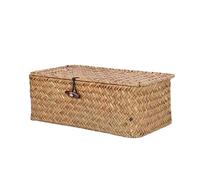 SALUTUYA Panier rectangulaire tissé, paniers de Rangement Portables en jonc de mer Naturel Anti-encrassement Exquis avec Couvercle pour la Cuisine(M)
