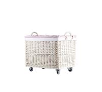 Salux Panier à linge en osier avec bordure rose, sur roulettes et muni de poignées TheWickerStories