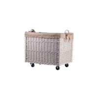 Salux panier en osier pour bûches avec garniture en jute, avec poignées et roulettes TheWickerStories