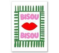 SALVADERO Affiche Pop Art 'Bisou Bisou' - Décoration Éclatante et Colorée (Vert, 40x50 cm)