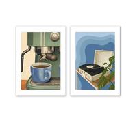 SALVADERO Lot de 2 Affiches A3 pour Cuisine, Salon ou Studio, Style Rétro Moderne (Lot de 2, Café & Vinyle, 42L x 30l cm, Sans cadre)