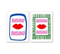 SALVADERO Lot de 2 Affiches Pop Art 'Bisou Bisou' - Décoration Murale Tendance Colorée - Petit Format A3 42x30 cm - Sans cadre (Lot de 2, Bisou, 42L x 30l cm)