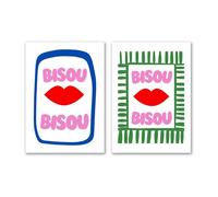 SALVADERO Lot de 2 Affiches Pop Art 'Bisou Bisou' - Décoration Murale Tendance Colorée - Petit Format A4 30x21 cm - Sans cadre (Lot de 2, Bisou, 30L x 21l cm)