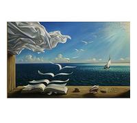 Salvador Dali Peinture à l'huile Les Vagues Livre Voilier Peintures Murales Sur Toile Surréalisme Affiches et Estampes Art Photos 90x130cm(35.43x51.18in) Avec cadre