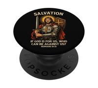 Salvation Christian Warrior Jesus Romans 8:31 Verse biblique PopSockets PopGrip Adhésif