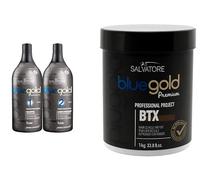 SALVATORE Blue Gold Premium Professional Curl Care Shampoing, revitalisant de traitement à la kératine et système de réparation BTX