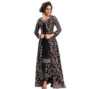 Salwar Kameez Costume long brodé indien pakistanais Koti avec pantalon et intérieur style Bollywood Anarkali pour femme, noir, XX-Large