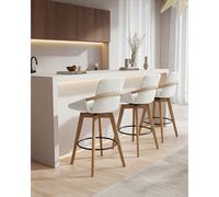 Saly - chaise de bar en tissu bouclette et pieds en bois