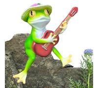 Salyeeluly Décor Grenouille de Jardin - Statue en Résine Miniature de Grenouille avec Guitare - Décoration d'art de Jardin, Sculpture Animale pour Parc, Arrière-Cour, Balcon et Étang