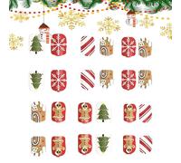 Salyeeluly Petite presse sur les ongles, faux ongles de Noël,Presse carrée courte mignonne sur l’ongle - Faux ongles artificiels mats en forme d'arbre de noël, motif d'épices, flocons de neige,