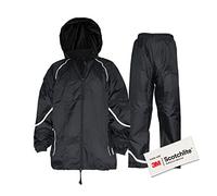 Salzmann 3M Imperméable Combinaison de Pluie Réfléchissante | Pantalon de Pluie et Veste Coupe-Vent | Fabriqué avec 3M Scotchlite,M,Noir
