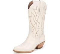 Sam Edelman Fuller Sand Suede Stacked Heel Pointed Toe Pull On Western, Ivoire, 40 UK