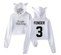 Sam Fender People Watching Merch Sweat à capuche oreilles de chat Sweat à capuche à manches longues Crop Top Vêtements pour femme, blanc, XXS