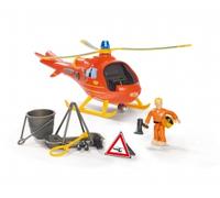 Simba 109252510 - Sam Le Pompier Wallaby Hélicoptère Wallaby avec Figurine Tom, avec Son Original, lumière Bleue, projecteur de Recherche, treuil, 15 cm, à partir de 3 Ans