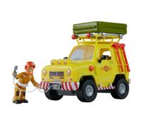 Simba Véhicule tout-terrain Sam le Pompier – tente de toit, figurine, lumière, treuil, 16 cm