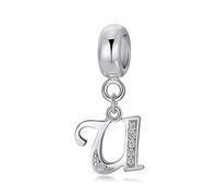 sam panda Breloque lettre de l'alphabet en argent sterling 925 compatible avec bracelets et colliers à breloques européens,5A Zircone