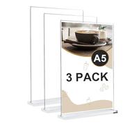 Samamoca Lot de 3 supports de panneau A5 en acrylique transparent double face, support de menu en plexiglas transparent, idéal pour restaurant, hôtel, documents, bureau, magasin (forme de T)
