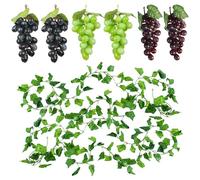SAMANTHAHALLLTD 7 pièces Artificielle Grapes Deco avec Feuilles de Plantes de cépage,3 Couleur Simulation Artificielle en Plastique Grapes Hangers,Vivre Vraie Grape Déco,pour Les Grapheurs,Jardin