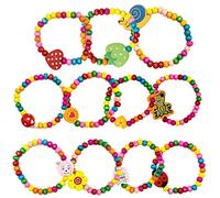 SAMANTHAHALLLTD Lot de 12 bracelets colorés en bois pour fille - Cadeau d'anniversaire d'enfant - Bracelet d'amitié pour enfants