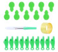 SAMANTHAHALLLTD Lot de 22 enfile-aiguilles comprenant des fils en forme de poisson, des kalabas, des dés à coudre et un extracteur de fil, en plastique, accessoires de couture verts, accessoires de