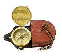 Samara Nautical Boussole gravée en laiton avec étui en cuir avec inscription « Not All Those Who Wander are Lost » - Cadeau de remise de diplôme, communion, confirmation, jour de motivation LOTR