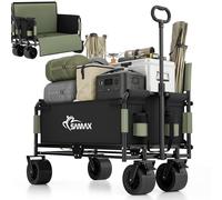 SAMAX Chariot à Main de Transport jusqu'à 200 kg - 2 en 1 avec Banquette - Chariot de Jardin Charrette à Bras Remorque á Main Pliante Offroad (Vert Matcha, avec Dossier)