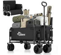 SAMAX Chariot à Main de Transport jusqu'à 200 kg - 2 en 1 avec Banquette - Chariot de Jardin Charrette à Bras Remorque á Main Pliante Offroad (Noir, avec Dossier)