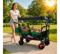 SAMAX Chariot de Jardin Pliable avec Toit Amovible Chariot de Transport à Main - avec Frein et Sac arrière - Charrette à Bras Remorque á Main Pliante Offroad - Noir/Vert