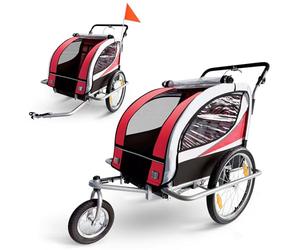 SAMAX Remorque Vélo convertible Jogger 2en1 360° rotatif Pour 2 Enfants Amortisseur Transport Poussette en Rouge - Silver Frame