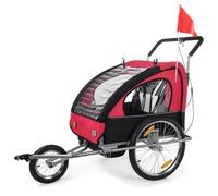 SAMAX Remorque Vélo convertible Jogger 2en1 Pour 2 Enfants Amortisseur Transport Poussette en Rouge/Noir - Silver Frame