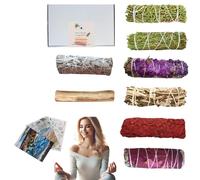 SAMAYZEN - Kit de 8 encens naturels à la Sauge Blanche à brûler avec sinuata Lila, Roses, Sang de Dragon, Yerba Santa, genévrier, cèdre et Palo Sagrado Santo - Kit de Purification énergétique