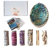 SamayZen - set Sauge apiana blanche, Coquille Ormeau XXL, Bâton sacré, Yerba Santa, Sauge Pétales, Sinuata Violette,Herbes pour Sahumar - Liées - Encens Naturel - Smudge - pour Nettoyages Énergétiques
