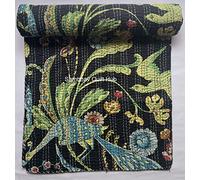 Sambhav Quilt Hub Couvre-lit en coton fait main avec imprimé animalier - Style Kantha - Jeté Boho Hippie - Style bohème - Taille reine/roi - Couvre-lit Kantha en patchwork (Noir, Roi 228,6 x 274,3 cm)