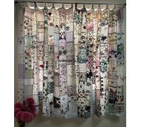 Sambhav Quilt Hub Lot de 2 rideaux indiens vintage en tissu patchwork sur le thème patchwork fait à la main pour porte de fenêtre de maison (blanc)